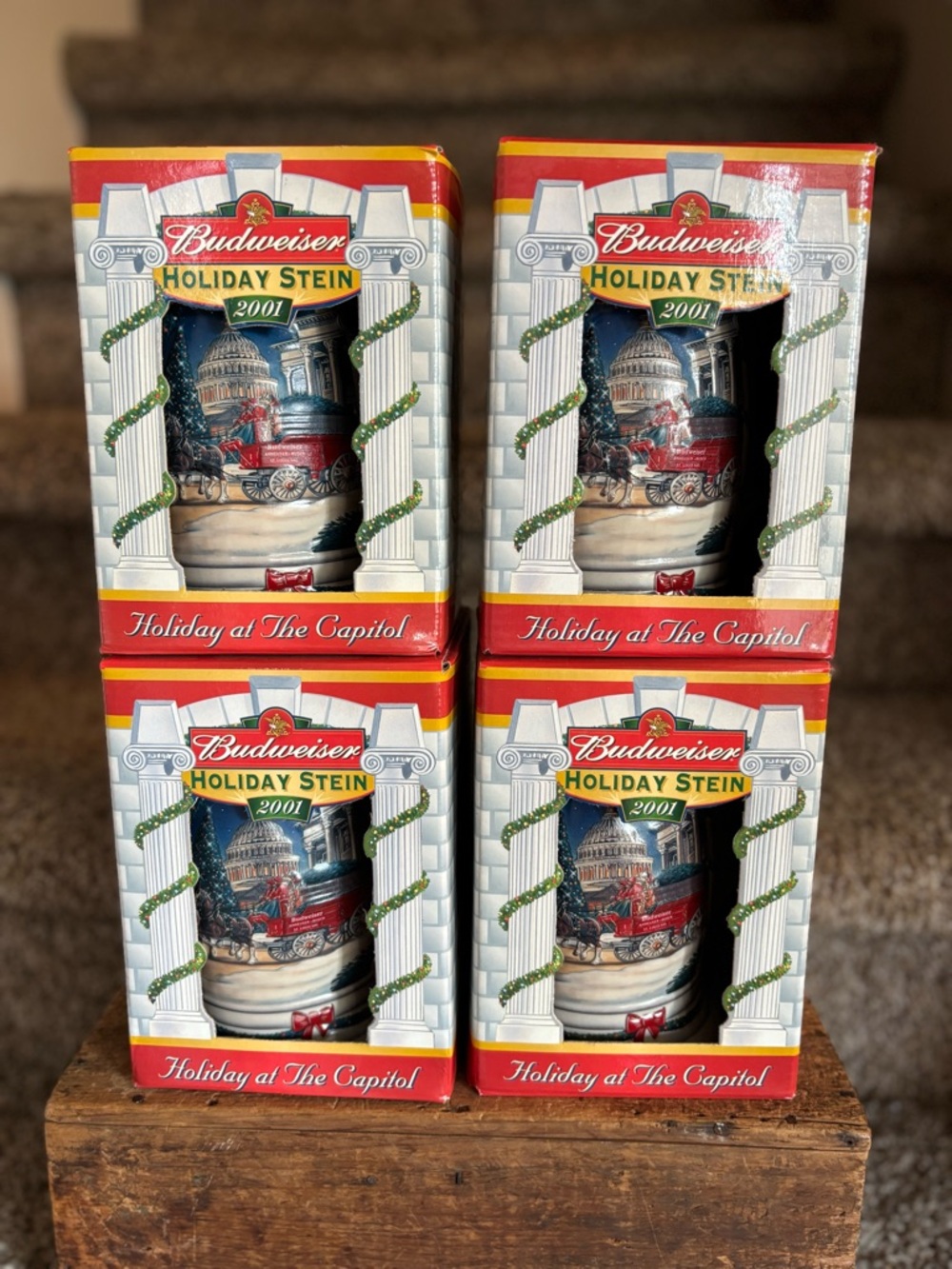 Budweiser Holiday Stein 2001 Red, White, Green